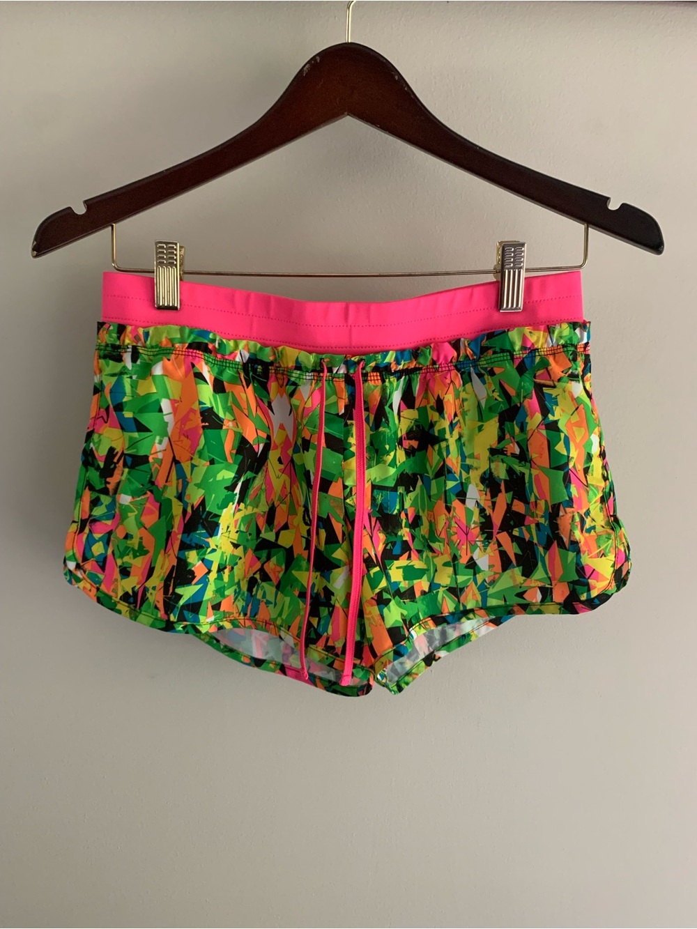 City Streets Neon Green Abstract Athletic Shorts with Pink Waistband